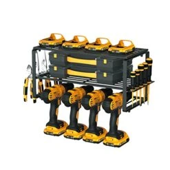 FUHUIM Power Tool Organizer, Drill Holder Wall Mount, Cordless Drill Storage Rack, Heavy Duty Metal Drill Charging Station, Floating Tool Shelf For Power Tools, Cordless Drill Storage