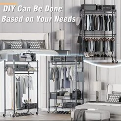 Homdox 3 Shelves Wire Shelving Clothing Rolling Rack Heavy Duty Commercial Grade Garment Rack With Wheels And Side Hooks (One Pair Hook And Two Hanging Rods Gray) 11 Homdox 3 Shelves Wire Shelving Clothing Rolling Rack Heavy Duty Commercial Grade Garment Rack With Wheels And Side Hooks (One Pair Hook And Two Hanging Rods Gray) -GENERIC Shop 51ymAIh3jAL