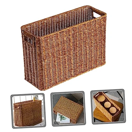 GARVALON Magazine Newspaper Basket Rattan Storage Basket Plastic Baskets Bin Magazine Basket Plastic Garbage Can Woven Storage Baskets Kids For Girls Woven Desktop Basket Home Supplies 4 GARVALON Magazine Newspaper Basket Rattan Storage Basket Plastic Baskets Bin Magazine Basket Plastic Garbage Can Woven Storage Baskets Kids For Girls Woven Desktop Basket Home Supplies - Image 4
