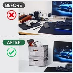 BALEINE Storage Bins With Lids, Foldable Linen Fabric Storage Boxes With Lids, Collapsible Closet Organizer Containers With Cover For Home Bedroom Office (5pack Gray Medium)