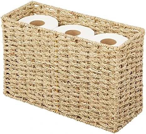 MDesign Rustic Farmhouse Woven Seagrass Toilet Paper Holder Basket - Large Storage Organizer Tank Topper For Bathroom Counter Or Top Of Toilet - Holds 6 Rolls Of Toilet Paper - Black Wash 6 MDesign Rustic Farmhouse Woven Seagrass Toilet Paper Holder Basket - Large Storage Organizer Tank Topper For Bathroom Counter Or Top Of Toilet - Holds 6 Rolls Of Toilet Paper - Black Wash - Image 6