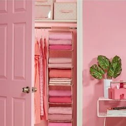 MDesign Medium Soft Fabric Nursery/Playroom Closet Storage Organizer Bin Box With Front Handle For Cube Furniture Shelving Units - Holds Toys, Clothes, Diapers, Bibs, 4 Pack, Pink/White Polka Dot -GENERIC Shop 51zElprBXSL