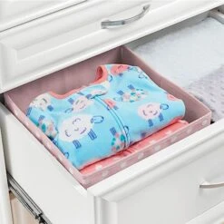 MDesign Medium Soft Fabric Nursery/Playroom Closet Storage Organizer Bin Box With Front Handle For Cube Furniture Shelving Units - Holds Toys, Clothes, Diapers, Bibs, 4 Pack, Pink/White Polka Dot -GENERIC Shop 51zJW7CQ4vL