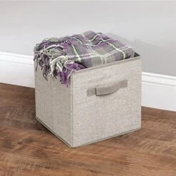 MDesign Small Fabric Collapsible Organizer Cube Bin Box With Front Handle For Cube Furniture Units, Closet Or Bedroom Storage, Holds Clothing, Linens, Accessories - Lido Collection - 8 Pack - Linen -GENERIC Shop 51zazosgUDL