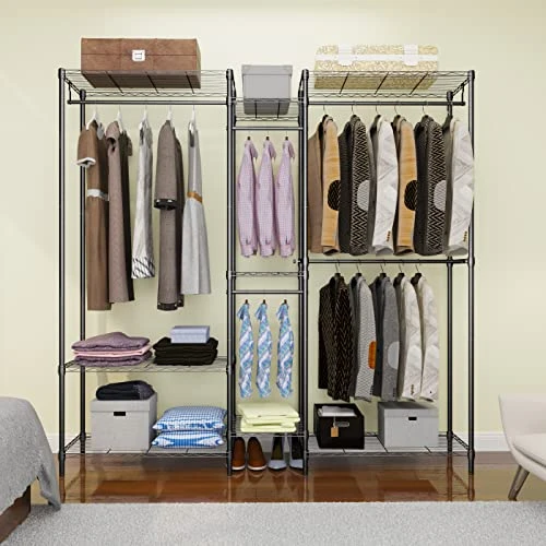 Serxis Heavy Duty Garment Rack For Hanging Clothes, Metal Clothing Rack,Large Capacity Portable Clothing Rack,Freestanding Open Wardrobe Organizer Rack, 67.0"L X 13.8"W X 75.6"H Max Load 720LBS, Black 3 Serxis Heavy Duty Garment Rack For Hanging Clothes, Metal Clothing Rack,Large Capacity Portable Clothing Rack,Freestanding Open Wardrobe Organizer Rack, 67.0"L X 13.8"W X 75.6"H Max Load 720LBS, Black - Image 3