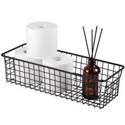 Sheechung Farmhouse Decor Metal Wire Storage Organizer Bin Basket(2 Pack) - Rustic Toilet Paper Holder - Storage Organizer For Bathroom, Kitchen Cabinets,Pantry, Laundry Room, Closets, Garage (Black) -GENERIC Shop 51zo4xg8coL