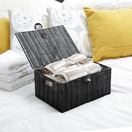 ARPAN Medium Resin Woven Storage Basket Box With Lid & Lock - Black 2 ARPAN Medium Resin Woven Storage Basket Box With Lid & Lock - Black - Image 2