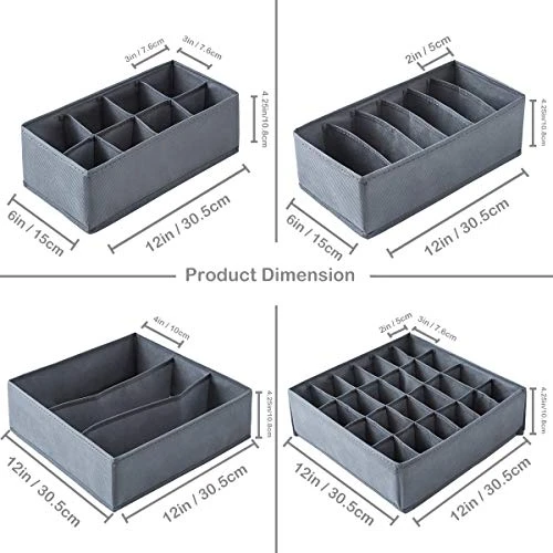Qozary 4 Pack Foldable Drawer Organizers, Sock And Underwear Drawer Organizer Clothes, Desk Closet Fabric Organizer And Storage Drawer Dividers For Dresser Panties Underwear Bra Socks (Gray) 2 Qozary 4 Pack Foldable Drawer Organizers, Sock And Underwear Drawer Organizer Clothes, Desk Closet Fabric Organizer And Storage Drawer Dividers For Dresser Panties Underwear Bra Socks (Gray) - Image 2