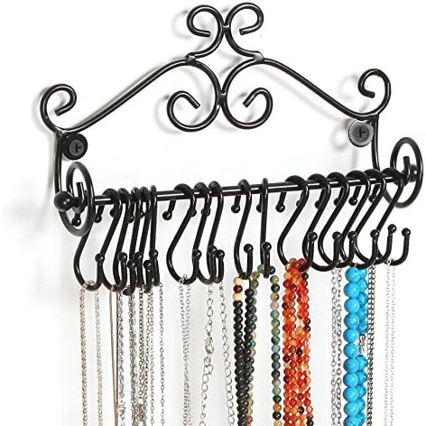 MyGift Jewelry Organizer - Wall Mounted Black Metal Scrollwork Design Necklace Holder Jewelry Display Storage Rack With 20 Hanging S-Hooks 6 MyGift Jewelry Organizer - Wall Mounted Black Metal Scrollwork Design Necklace Holder Jewelry Display Storage Rack With 20 Hanging S-Hooks - Image 6