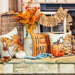 UINI Set Of 4 Hello Fall Throw Pillow Covers, 18x18 Inch Gnomes Pillow Covers, Autumn Thanksgiving Harvest Pumpkin Sunflower Decorative Cushion Case For Party, Couch, Sofa -GENERIC Shop 610g7TArGsL