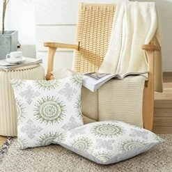 CaliTime Throw Pillow Cases Pack Of 2 Cozy Fleece Mandala Floral Medallion Compass Decorative Cushion Covers For Couch Bed Sofa Farmhouse Decoration 18 X 18 Inches Sage Green Grey -GENERIC Shop 610lbg5SX1L
