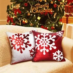 OTOSTAR Christmas Sequin Throw Pillow Covers 18x18 Inch Sparkle Decorative Pillowcases Magic Red Cushion Cover For Party Christmas Couch In-Outdoor Home Decor (Christmas Snow 2 Packs) -GENERIC Shop 610wGavYOjL
