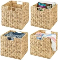 MDesign Natural Woven Hyacinth Cube Organizer Basket With Handles, Storage For Bathroom, Laundry Room Shelf Or Nursery - Perfect For Cubby Storage Units - Hold Blankets And Books - 4 Pack, Natural/Tan 18 MDesign Natural Woven Hyacinth Cube Organizer Basket With Handles, Storage For Bathroom, Laundry Room Shelf Or Nursery - Perfect For Cubby Storage Units - Hold Blankets And Books - 4 Pack, Natural/Tan -GENERIC Shop 6127bBJNMeL. AC