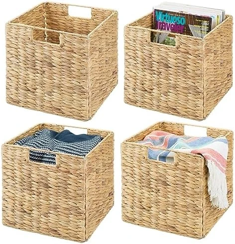 MDesign Natural Woven Hyacinth Cube Organizer Basket With Handles, Storage For Bathroom, Laundry Room Shelf Or Nursery - Perfect For Cubby Storage Units - Hold Blankets And Books - 4 Pack, Natural/Tan 7 MDesign Natural Woven Hyacinth Cube Organizer Basket With Handles, Storage For Bathroom, Laundry Room Shelf Or Nursery - Perfect For Cubby Storage Units - Hold Blankets And Books - 4 Pack, Natural/Tan - Image 7