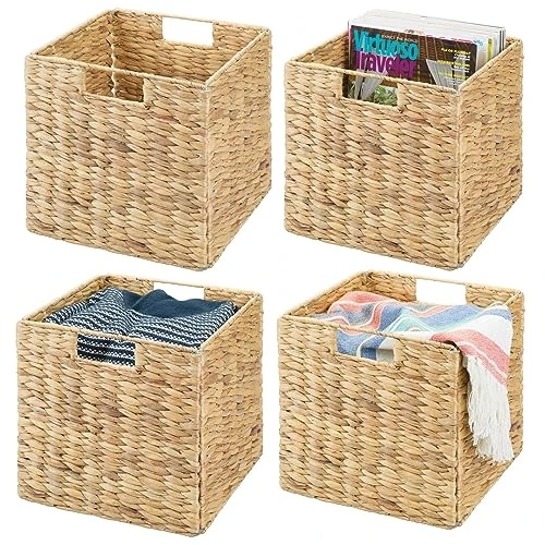 MDesign Natural Woven Hyacinth Cube Organizer Basket With Handles, Storage For Bathroom, Laundry Room Shelf Or Nursery - Perfect For Cubby Storage Units - Hold Blankets And Books - 4 Pack, Natural/Tan 1 MDesign Natural Woven Hyacinth Cube Organizer Basket With Handles, Storage For Bathroom, Laundry Room Shelf Or Nursery - Perfect For Cubby Storage Units - Hold Blankets And Books - 4 Pack, Natural/Tan