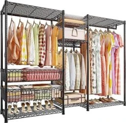 Raybee 77" H Clothes Rack Heavy Duty Loads 900LBS Clothes Racks For Hanging Clothes Adjustable Clothing Rack Heavy Duty Garment Rack Metal Free Standing Closet With 2 Big Baskets 74.8" Wx77 Hx18 D -GENERIC Shop 6179KLwsuBL. AC