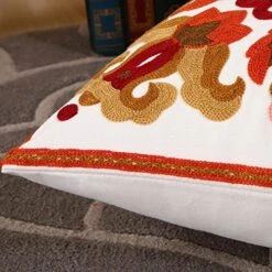 ZUODO Red Embroidered Cotton Canvas Cushion Cover 18x18 Or 45x45cm Hand Made National Embroidery Bohemian Housewarming Car Home Decoration Cushion Cover/Throw Pillow Cover (Pattern-5, 2) -GENERIC Shop 617uyVy4mmL