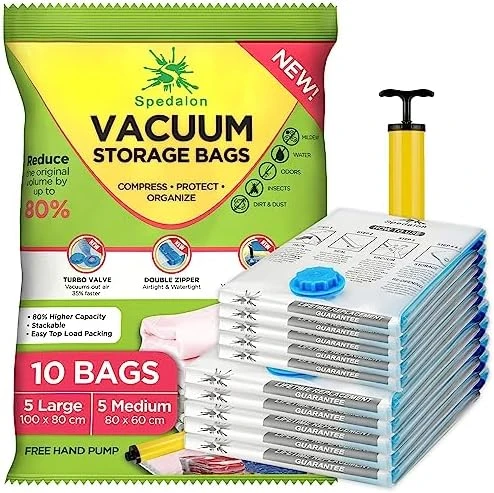 Spedalon Vacuum Space Saver Bags - 9 Pack (3 Large, 3 Medium, 3 Small) Packing Bags For Moving | Sealer Vacuum Storage Bags For Clothes, Blanket, Comforter, Bedding, Pillow, Mattress With Hand Pump 9 Spedalon Vacuum Space Saver Bags - 9 Pack (3 Large, 3 Medium, 3 Small) Packing Bags For Moving | Sealer Vacuum Storage Bags For Clothes, Blanket, Comforter, Bedding, Pillow, Mattress With Hand Pump - Image 9