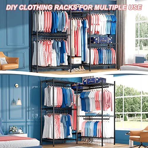 Raybee Clothes Rack Heavy Duty Clothing Racks For Hanging Clothes 830 LBS Metal Clothing Rack Heavy Duty Wire Garment Rack Free Standing Closet Portable & Sturdy 74.8”Wx17.7”Dx76.8”H Black 3 Raybee Clothes Rack Heavy Duty Clothing Racks For Hanging Clothes 830 LBS Metal Clothing Rack Heavy Duty Wire Garment Rack Free Standing Closet Portable & Sturdy 74.8”Wx17.7”Dx76.8”H Black - Image 3