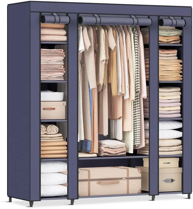 SONGMICS Closet Wardrobe, Portable Closet For Bedroom, Clothes Rail With Non-Woven Fabric Cover, Clothes Storage Organizer, 59 X 17.7 X 69 Inches, 12 Compartments, Gray ULSF03G 8 SONGMICS Closet Wardrobe, Portable Closet For Bedroom, Clothes Rail With Non-Woven Fabric Cover, Clothes Storage Organizer, 59 X 17.7 X 69 Inches, 12 Compartments, Gray ULSF03G - Image 8