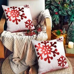 OTOSTAR Christmas Sequin Throw Pillow Covers 18x18 Inch Sparkle Decorative Pillowcases Magic Red Cushion Cover For Party Christmas Couch In-Outdoor Home Decor (Christmas Snow 2 Packs) -GENERIC Shop 61EmBBNYMCL