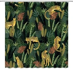 Pard Leaf Shower Curtain 4pcs Set Tropical Jungle Plant Animal Cheetah Tiger Green Palm Leaves Safari Rainforest Decor Bath Mat Rug Toilet Lid Cover U Shape Mat -GENERIC Shop 61IcAYg1ArL. AC 11