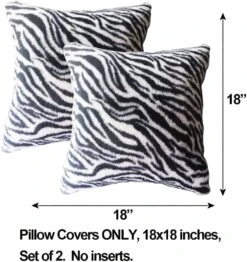 Entua Faux Fur Throw Pillow Covers Wild Animal Zebra Skin Stripe Cushion Covers Soft Black White Decorative Pillowcases For Couch Sofa Living Room18 X 18 In Set Of 2