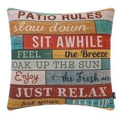 TRENDIN Retro Wood Patio Rules Pillow Cover 18x18 Inch Cotton Linen Square Decorative Cushion Cover Throw Pillowcase For Sofa Couch PL574TR