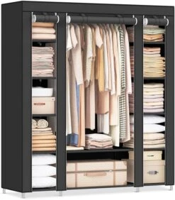 SONGMICS Closet Wardrobe, Portable Closet For Bedroom, Clothes Rail With Non-Woven Fabric Cover, Clothes Storage Organizer, 59 X 17.7 X 69 Inches, 12 Compartments, Gray ULSF03G 18 SONGMICS Closet Wardrobe, Portable Closet For Bedroom, Clothes Rail With Non-Woven Fabric Cover, Clothes Storage Organizer, 59 X 17.7 X 69 Inches, 12 Compartments, Gray ULSF03G -GENERIC Shop 61Rs CihbmL. AC