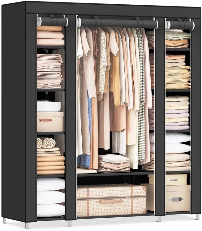 SONGMICS Closet Wardrobe, Portable Closet For Bedroom, Clothes Rail With Non-Woven Fabric Cover, Clothes Storage Organizer, 59 X 17.7 X 69 Inches, 12 Compartments, Gray ULSF03G 7 SONGMICS Closet Wardrobe, Portable Closet For Bedroom, Clothes Rail With Non-Woven Fabric Cover, Clothes Storage Organizer, 59 X 17.7 X 69 Inches, 12 Compartments, Gray ULSF03G - Image 7