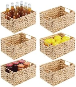 MDesign Hyacinth Braided Woven Kitchen Basket Bin With Built-in Handles For Organizing Kitchen Pantry, Cabinet, Cupboard, Countertop, Shelves - Holds Food, Drinks, Snacks - 6 Pack - Natural/Tan -GENERIC Shop 61SMsB9VU8L. AC