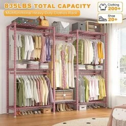 Raybee Pink Clothes Rack, Heavy Duty Clothing Racks For Hanging Clothes Load 835LBS, Metal Freestanding Closet, Clothing Rack Heavy Duty Garment Rack, Sturdy Clothes Rack, 77" H*75" W*17.8" D, Pink 11 Raybee Pink Clothes Rack, Heavy Duty Clothing Racks For Hanging Clothes Load 835LBS, Metal Freestanding Closet, Clothing Rack Heavy Duty Garment Rack, Sturdy Clothes Rack, 77" H*75" W*17.8" D, Pink -GENERIC Shop 61TGPybYCBL
