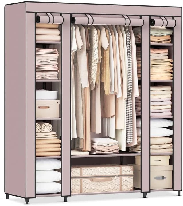 SONGMICS Closet Wardrobe, Portable Closet For Bedroom, Clothes Rail With Non-Woven Fabric Cover, Clothes Storage Organizer, 59 X 17.7 X 69 Inches, 12 Compartments, Gray ULSF03G 9 SONGMICS Closet Wardrobe, Portable Closet For Bedroom, Clothes Rail With Non-Woven Fabric Cover, Clothes Storage Organizer, 59 X 17.7 X 69 Inches, 12 Compartments, Gray ULSF03G - Image 9