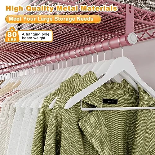 Raybee Pink Clothes Rack, Heavy Duty Clothing Racks For Hanging Clothes Load 835LBS, Metal Freestanding Closet, Clothing Rack Heavy Duty Garment Rack, Sturdy Clothes Rack, 77" H*75" W*17.8" D, Pink 4 Raybee Pink Clothes Rack, Heavy Duty Clothing Racks For Hanging Clothes Load 835LBS, Metal Freestanding Closet, Clothing Rack Heavy Duty Garment Rack, Sturdy Clothes Rack, 77" H*75" W*17.8" D, Pink - Image 4