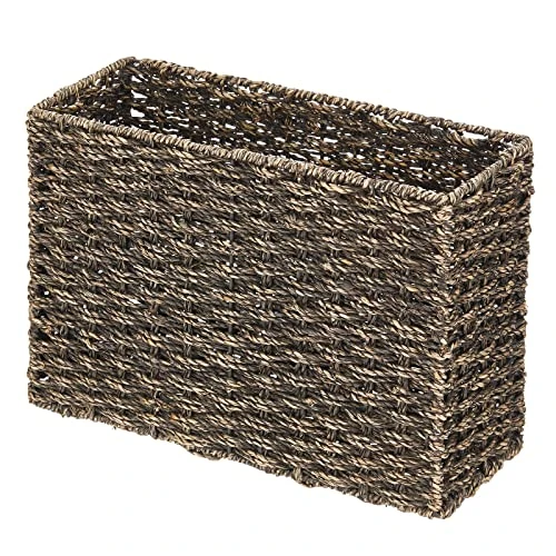 MDesign Rustic Farmhouse Woven Seagrass Toilet Paper Holder Basket - Large Storage Organizer Tank Topper For Bathroom Counter Or Top Of Toilet - Holds 6 Rolls Of Toilet Paper - Black Wash 5 MDesign Rustic Farmhouse Woven Seagrass Toilet Paper Holder Basket - Large Storage Organizer Tank Topper For Bathroom Counter Or Top Of Toilet - Holds 6 Rolls Of Toilet Paper - Black Wash - Image 5