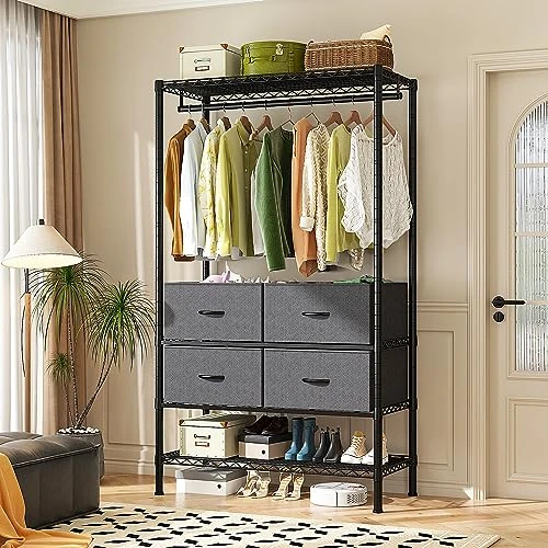 Raybee Clothes Rack Heavy Duty Clothing Racks For Hanging Clothes Heavy Duty Clothing Rack With Drawers Load 450LBS Portable Clothes Rack Adjustable Wire Garment Rack Black 35.2" W * 15.7" D * 71" H 3 Raybee Clothes Rack Heavy Duty Clothing Racks For Hanging Clothes Heavy Duty Clothing Rack With Drawers Load 450LBS Portable Clothes Rack Adjustable Wire Garment Rack Black 35.2" W * 15.7" D * 71" H - Image 3