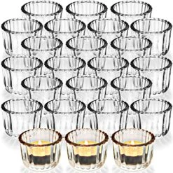 WDHODEC Glass Tealight Candle Holders Clear Set Of 24, Votive Candle Holders For Wedding, Birthday Party Decoration