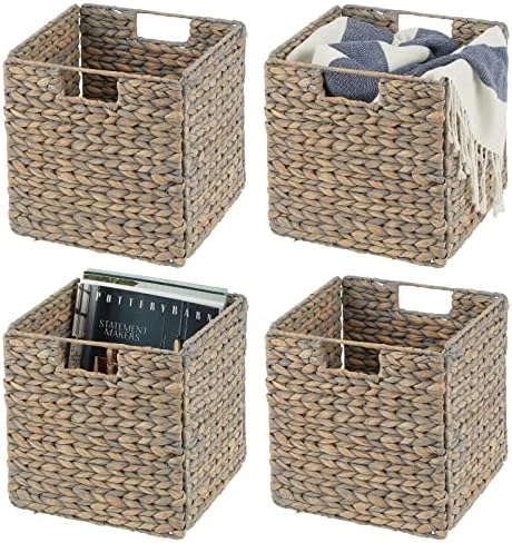 MDesign Natural Woven Hyacinth Cube Organizer Basket With Handles, Storage For Bathroom, Laundry Room Shelf Or Nursery - Perfect For Cubby Storage Units - Hold Blankets And Books - 4 Pack, Natural/Tan 6 MDesign Natural Woven Hyacinth Cube Organizer Basket With Handles, Storage For Bathroom, Laundry Room Shelf Or Nursery - Perfect For Cubby Storage Units - Hold Blankets And Books - 4 Pack, Natural/Tan - Image 6