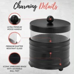 Autumn Alley Deluxe Farmhouse Apothecary Jars Set, Black Bathroom Jars Qtip Holder Glass - Rustic Vanity Organizer For Bathroom Counter, Cotton Balls, Swabs, Rounds, Salts 2 Small Glass Jars With Lids