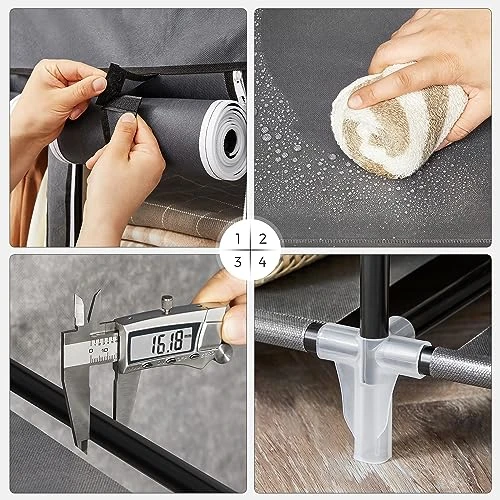 SONGMICS Closet Wardrobe, Portable Closet For Bedroom, Clothes Rail With Non-Woven Fabric Cover, Clothes Storage Organizer, 59 X 17.7 X 69 Inches, 12 Compartments, Gray ULSF03G 6 SONGMICS Closet Wardrobe, Portable Closet For Bedroom, Clothes Rail With Non-Woven Fabric Cover, Clothes Storage Organizer, 59 X 17.7 X 69 Inches, 12 Compartments, Gray ULSF03G - Image 6