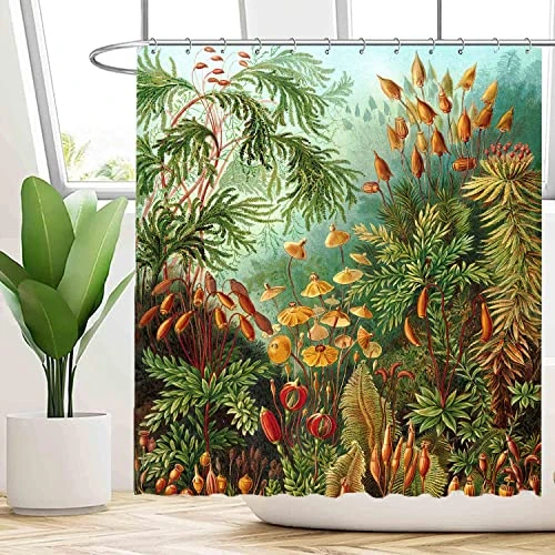 Mushroom Shower Curtain, Jungle Shower Curtain Bathroom Decor, Fabric Waterproof Washable Shower Curtain Set With 12 Hooks, 60x72 Inch 2 Mushroom Shower Curtain, Jungle Shower Curtain Bathroom Decor, Fabric Waterproof Washable Shower Curtain Set With 12 Hooks, 60x72 Inch - Image 2