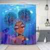 Black Girl Shower Curtain African American Bathroom Curtain With 12 Hooks, Blue Ocean Bathroom Shower Curtains, Waterproof Fabric Shower Curtain For Bathroom, 69" X 70"…