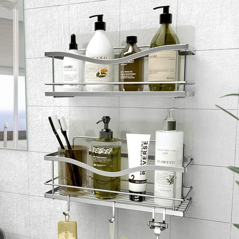 KINCMAX Shower Caddy Bathroom Shelf, No Drilling Traceless Adhesive Bathroom Storage Organizer, SUS304 Rustproof Food Storage Basket, 2-in-1 Kitchen Spice Racks-2 Pack (Matte Black) 5 KINCMAX Shower Caddy Bathroom Shelf, No Drilling Traceless Adhesive Bathroom Storage Organizer, SUS304 Rustproof Food Storage Basket, 2-in-1 Kitchen Spice Racks-2 Pack (Matte Black) - Image 5