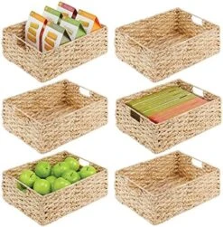 MDesign Hyacinth Braided Woven Kitchen Basket Bin With Built-in Handles For Organizing Kitchen Pantry, Cabinet, Cupboard, Countertop, Shelves - Holds Food, Drinks, Snacks - 6 Pack - Natural/Tan -GENERIC Shop 61kOww9DGL. AC