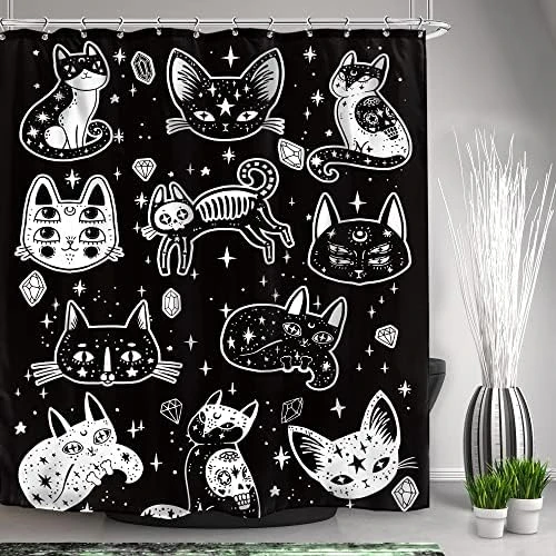 Black White Cats Shower Curtain Halloween Ghost Kitten Skull 60Wx72L Inch Mystic Spooky Cats Art Painting 12 Pack Hooks Polyester Waterproof Fabric Bathroom Bathtub Panels 15 Black White Cats Shower Curtain Halloween Ghost Kitten Skull 60Wx72L Inch Mystic Spooky Cats Art Painting 12 Pack Hooks Polyester Waterproof Fabric Bathroom Bathtub Panels - Image 15