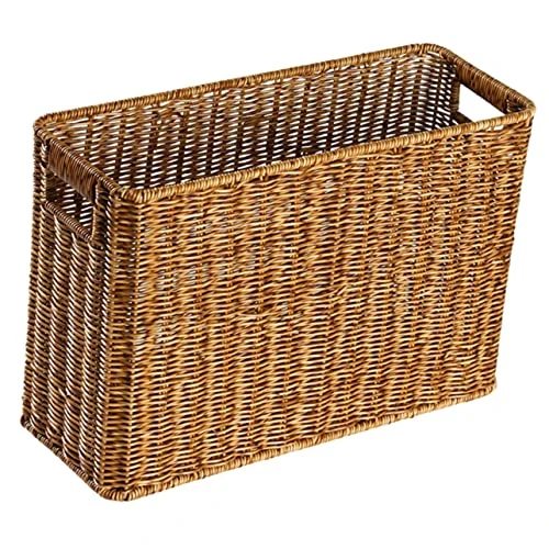 GARVALON Magazine Newspaper Basket Rattan Storage Basket Plastic Baskets Bin Magazine Basket Plastic Garbage Can Woven Storage Baskets Kids For Girls Woven Desktop Basket Home Supplies 1 GARVALON Magazine Newspaper Basket Rattan Storage Basket Plastic Baskets Bin Magazine Basket Plastic Garbage Can Woven Storage Baskets Kids For Girls Woven Desktop Basket Home Supplies