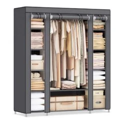 SONGMICS Closet Wardrobe, Portable Closet For Bedroom, Clothes Rail With Non-Woven Fabric Cover, Clothes Storage Organizer, 59 X 17.7 X 69 Inches, 12 Compartments, Gray ULSF03G