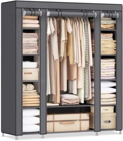 SONGMICS Closet Wardrobe, Portable Closet For Bedroom, Clothes Rail With Non-Woven Fabric Cover, Clothes Storage Organizer, 59 X 17.7 X 69 Inches, 12 Compartments, Gray ULSF03G 21 SONGMICS Closet Wardrobe, Portable Closet For Bedroom, Clothes Rail With Non-Woven Fabric Cover, Clothes Storage Organizer, 59 X 17.7 X 69 Inches, 12 Compartments, Gray ULSF03G -GENERIC Shop 61q4tm3jcfL. AC