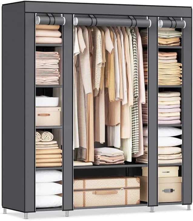 SONGMICS Closet Wardrobe, Portable Closet For Bedroom, Clothes Rail With Non-Woven Fabric Cover, Clothes Storage Organizer, 59 X 17.7 X 69 Inches, 12 Compartments, Gray ULSF03G 10 SONGMICS Closet Wardrobe, Portable Closet For Bedroom, Clothes Rail With Non-Woven Fabric Cover, Clothes Storage Organizer, 59 X 17.7 X 69 Inches, 12 Compartments, Gray ULSF03G - Image 10