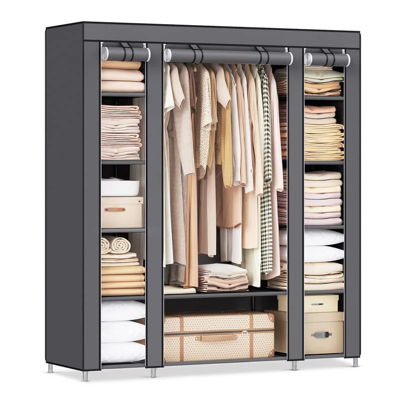 SONGMICS Closet Wardrobe, Portable Closet For Bedroom, Clothes Rail With Non-Woven Fabric Cover, Clothes Storage Organizer, 59 X 17.7 X 69 Inches, 12 Compartments, Gray ULSF03G 1 SONGMICS Closet Wardrobe, Portable Closet For Bedroom, Clothes Rail With Non-Woven Fabric Cover, Clothes Storage Organizer, 59 X 17.7 X 69 Inches, 12 Compartments, Gray ULSF03G